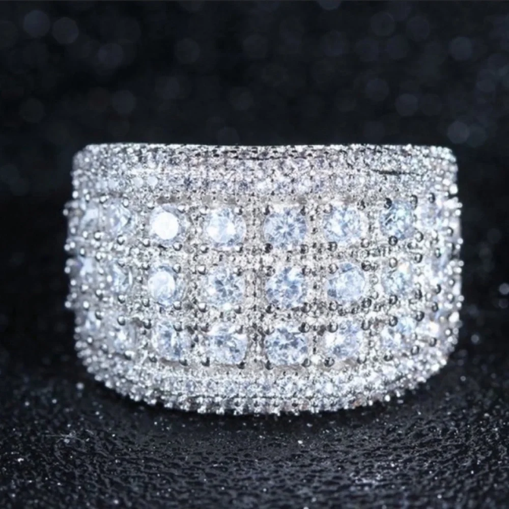 NEW WIDE PAVE BAND 925 STERLING SILVER DIAMOND RING, CUTE RING, SHINY RING. - Picture 3 of 7